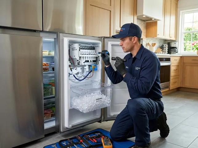 Appliance Repair Hero technician repairing a refrigerator ice maker in Auburn, WA